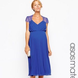 ASOS Maternity Pleated Midi Dress With Lace Detail
