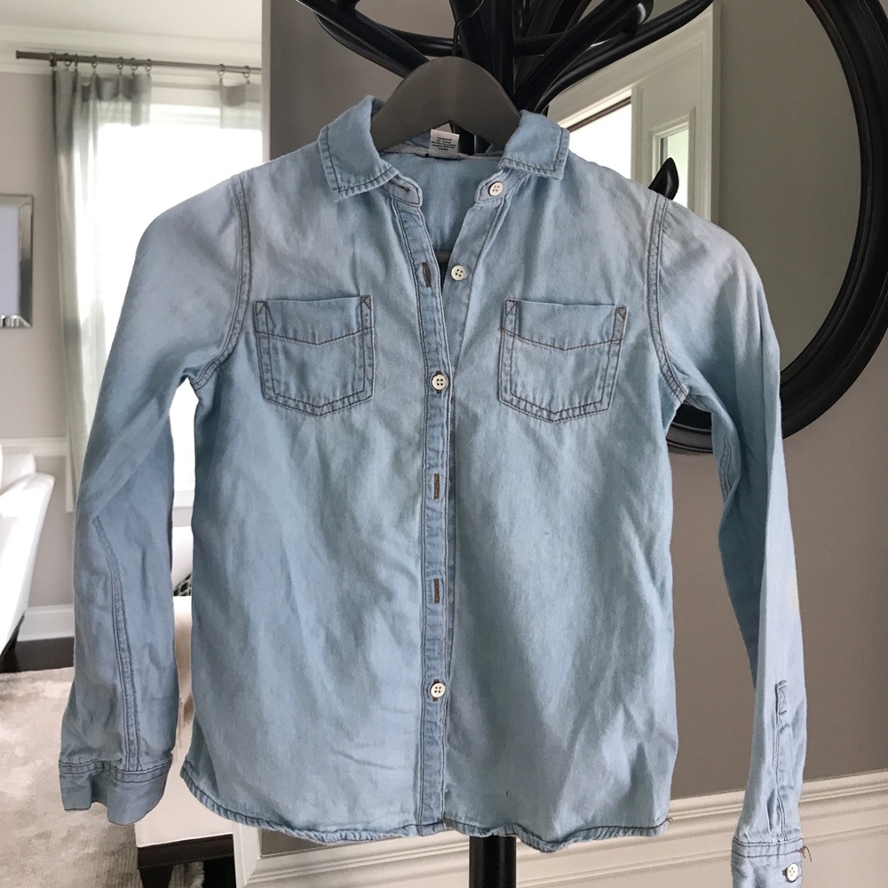 Girls light denim button down shirt