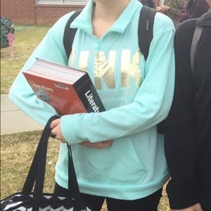 VS PINK Aqua Pullover with Gold Writing