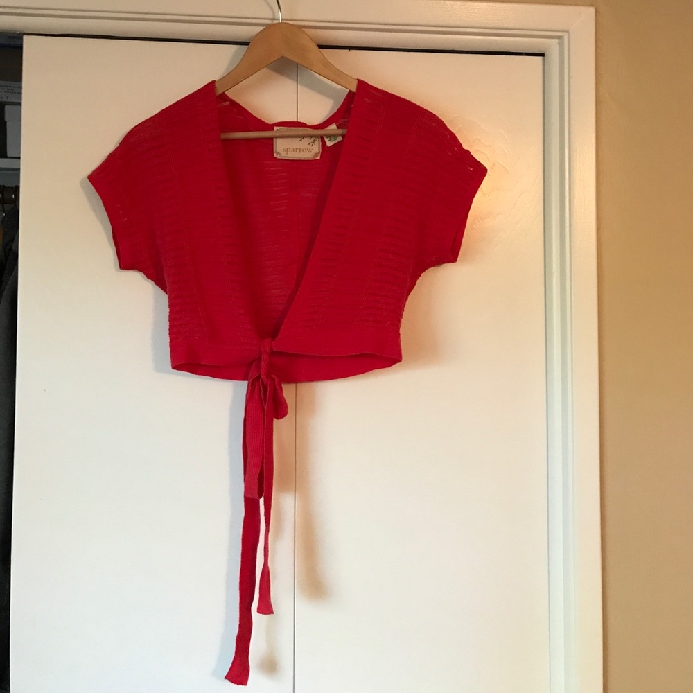 Coral red delicate woven shrug