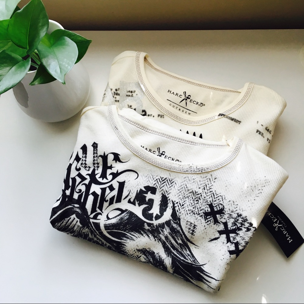 2 Marc Ecko white w/ black print thermals