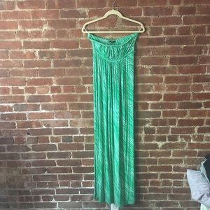 Green and white print strapless Tart maxi dress