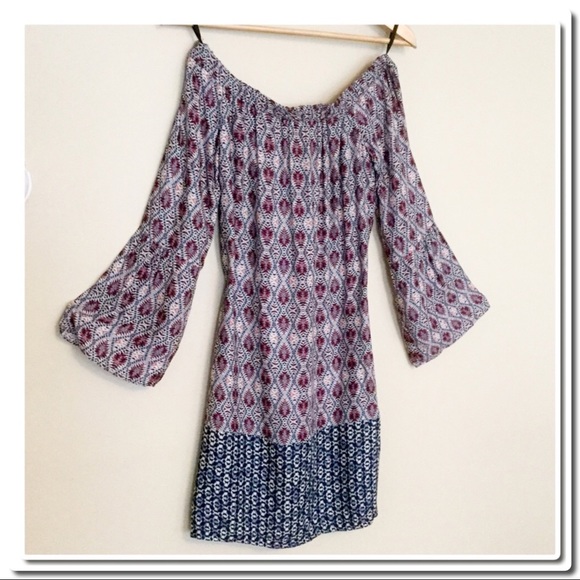 Dresses & Skirts - Off the Shoulder Border PRINT DRESS