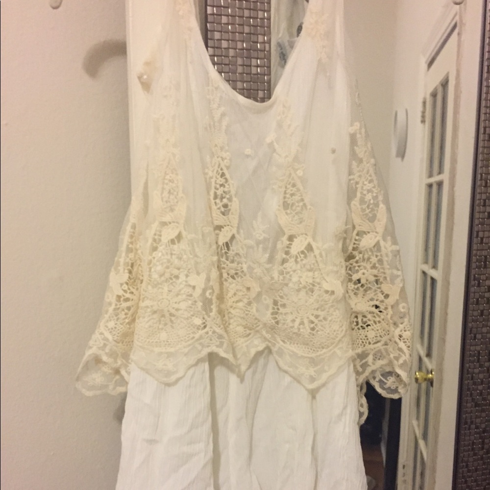 White/Off White Romper with Lace Overlay