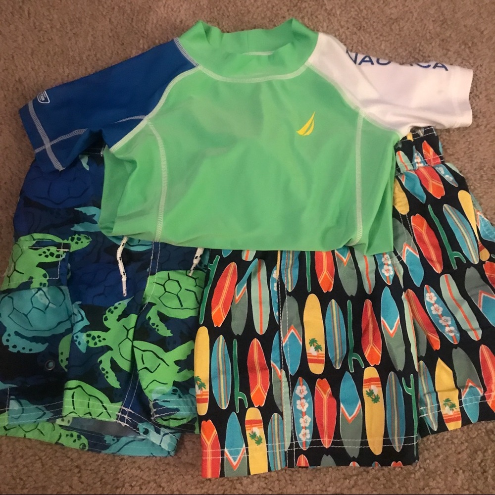 Boys size 4 swim bundle - swim shirt and 2 trunks