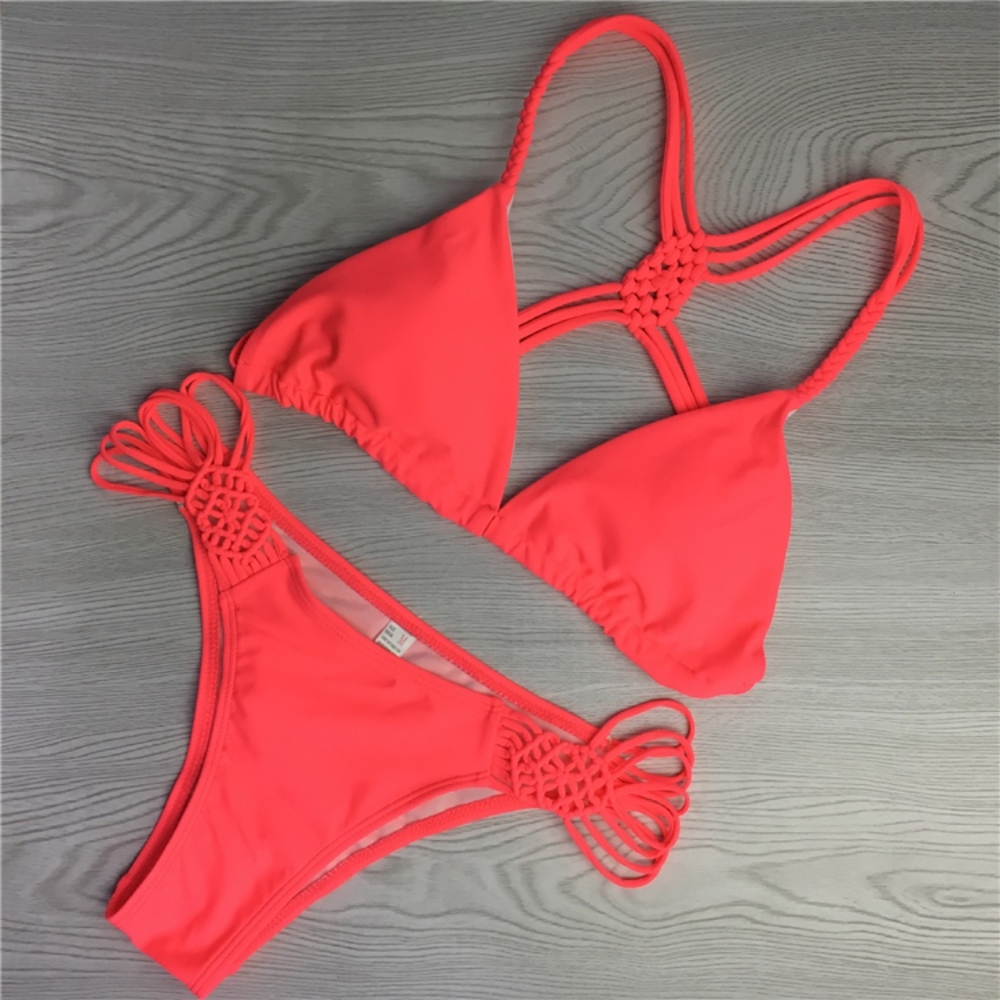 JUST IN  Coral Red Pink Triangle Bikini Swimwear