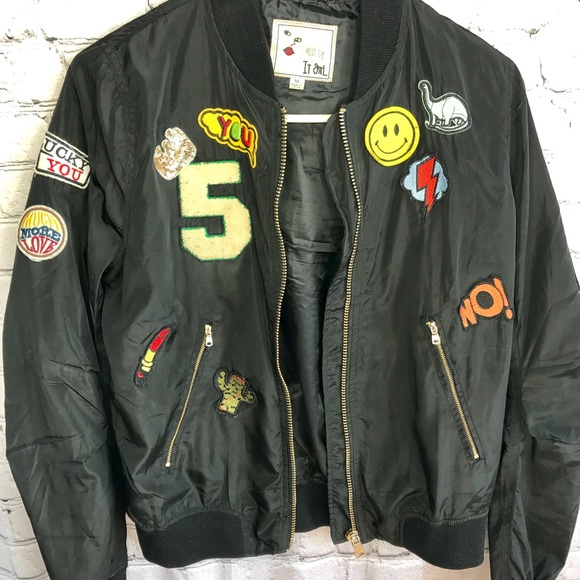 Zara Jackets & Blazers - Black Bomber Jacket With Patches
