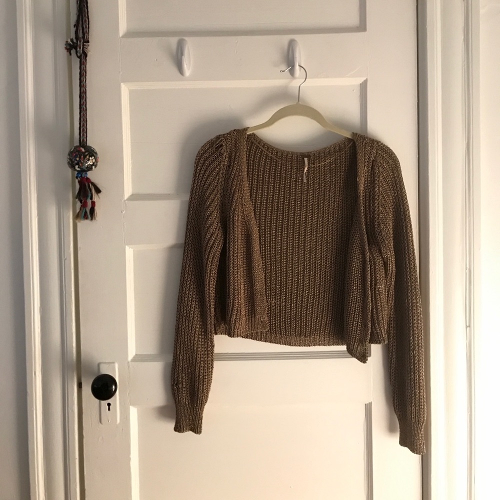 Free People Gold Crop Sweater