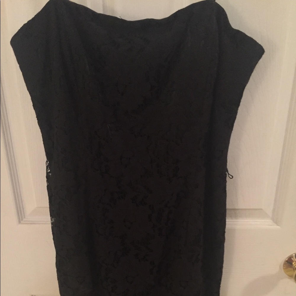 Strapless black lace cocktail dress