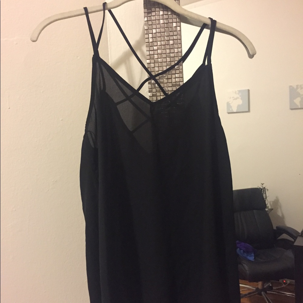 Black chiffon tank with crossed back