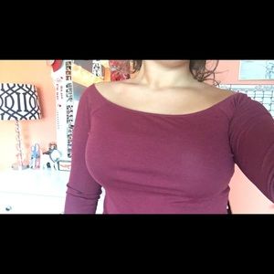 Maroon off the shoulder t shirt