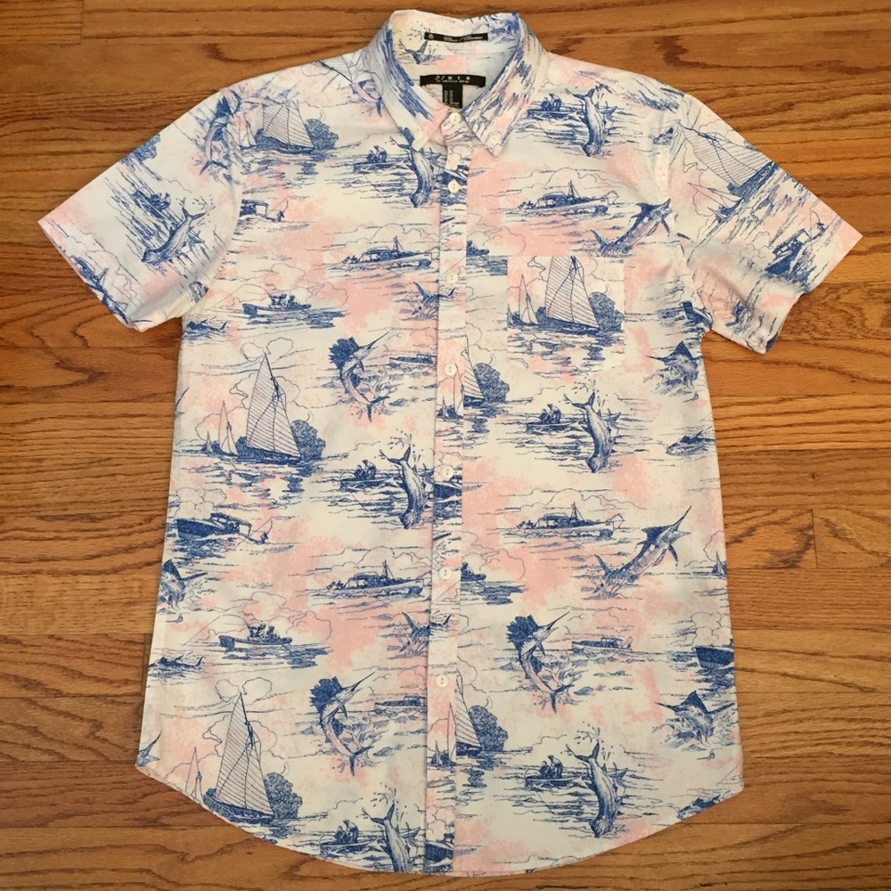 21 Men Nautical Short Sleeve Button-Down