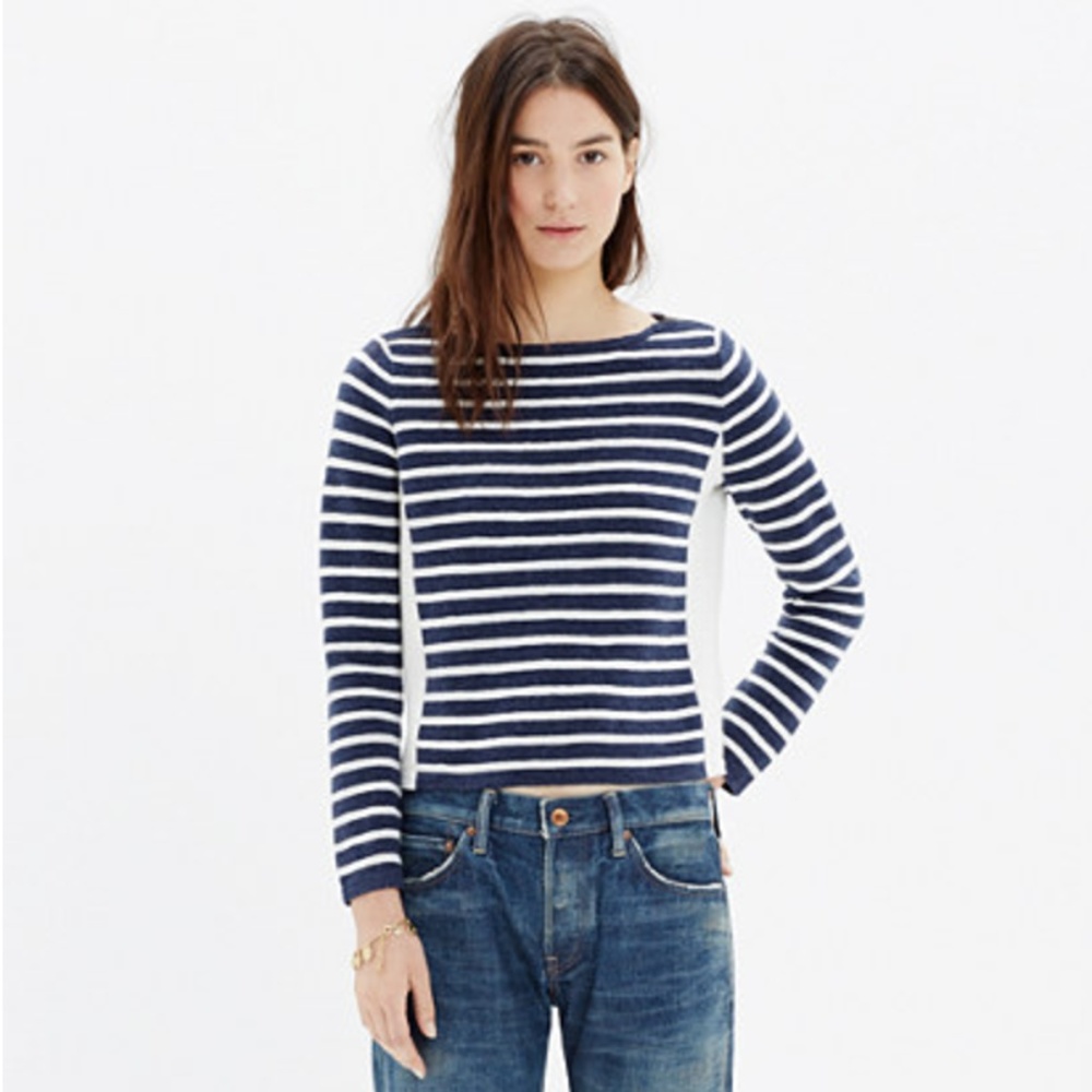 Madewell Shoulder-zip Stripe Sweater Green/White