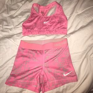Matching Nike pink sports bra compression shorts