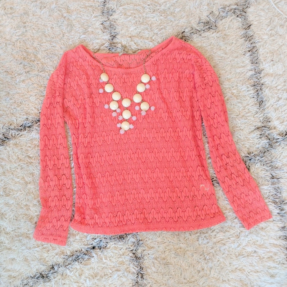 Coral Woven Long Sleeve Top