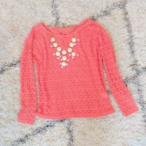 Coral Woven Long Sleeve Top