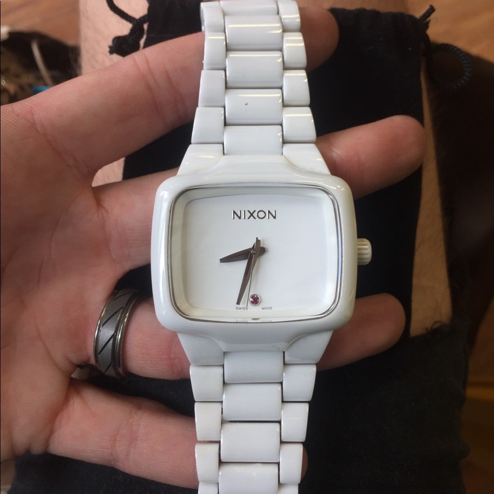 Nixon "The Ceramic Player" Watch- White w/ Ruby