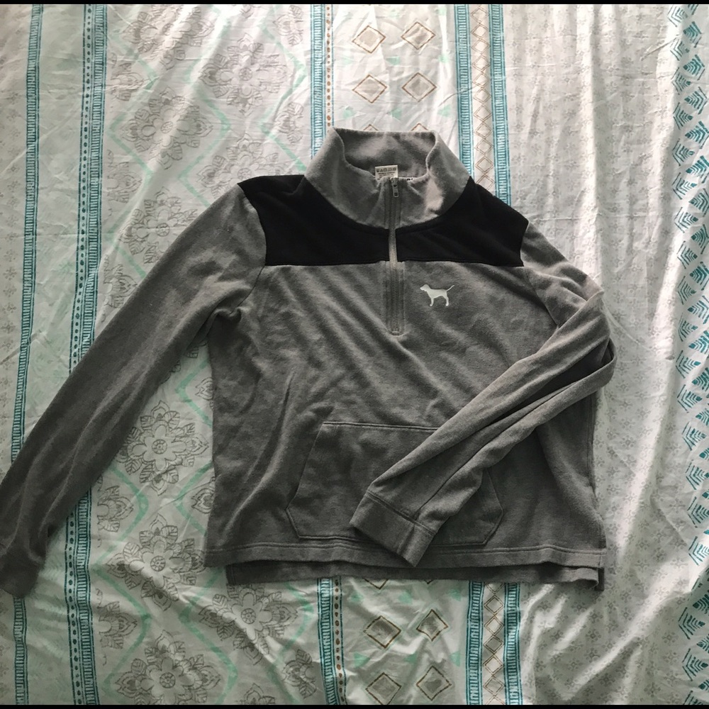 PINK grey and black half zip sweatshirt