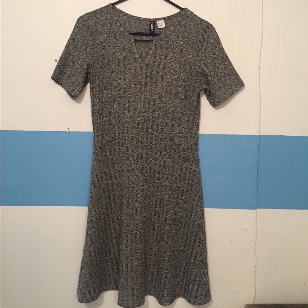 Black, white, and gray ribbed dress