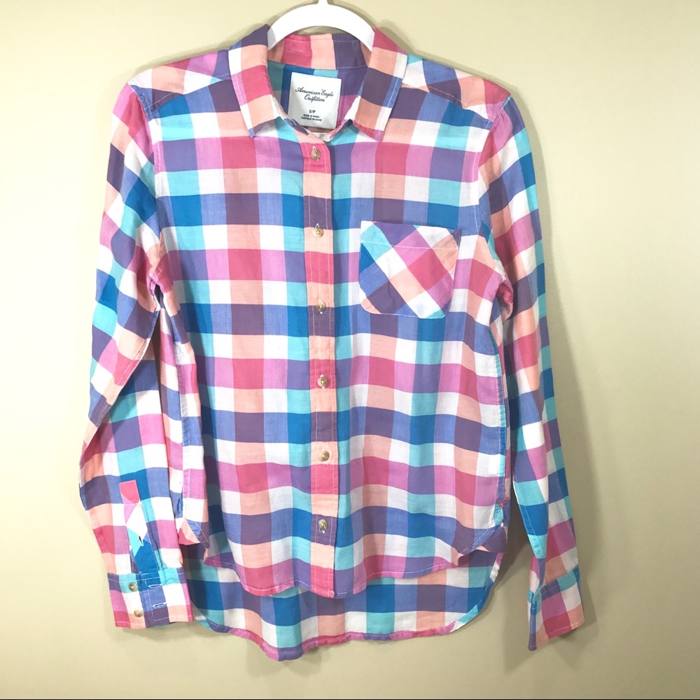 AE outfitters plaids button down shirt, size S
