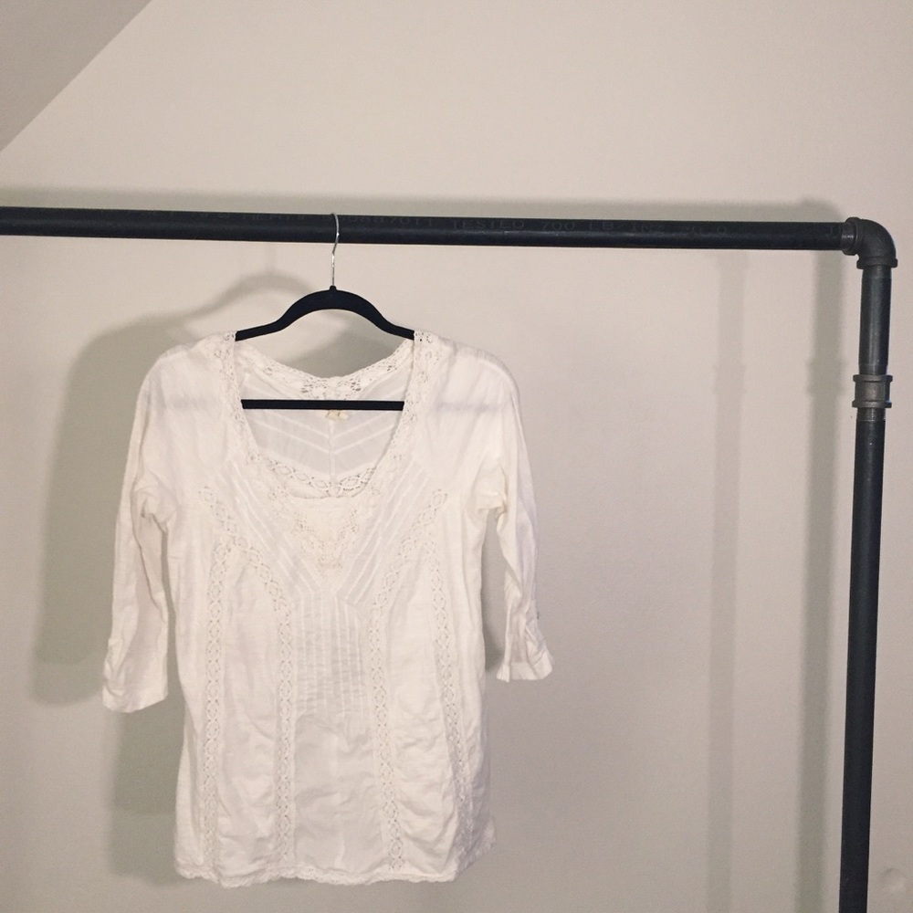 Anthropologie Lace-Detailed White Blouse