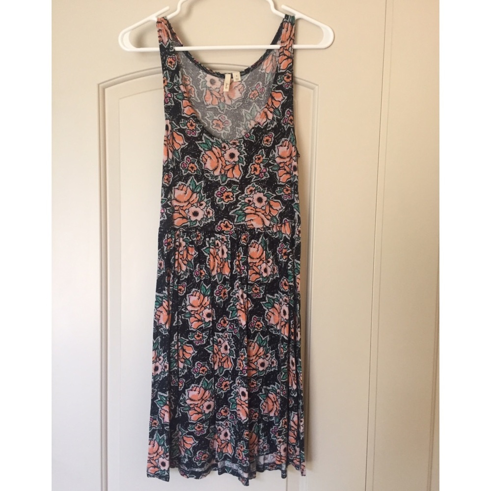 Frenchi sun dress floral peach and green pattern