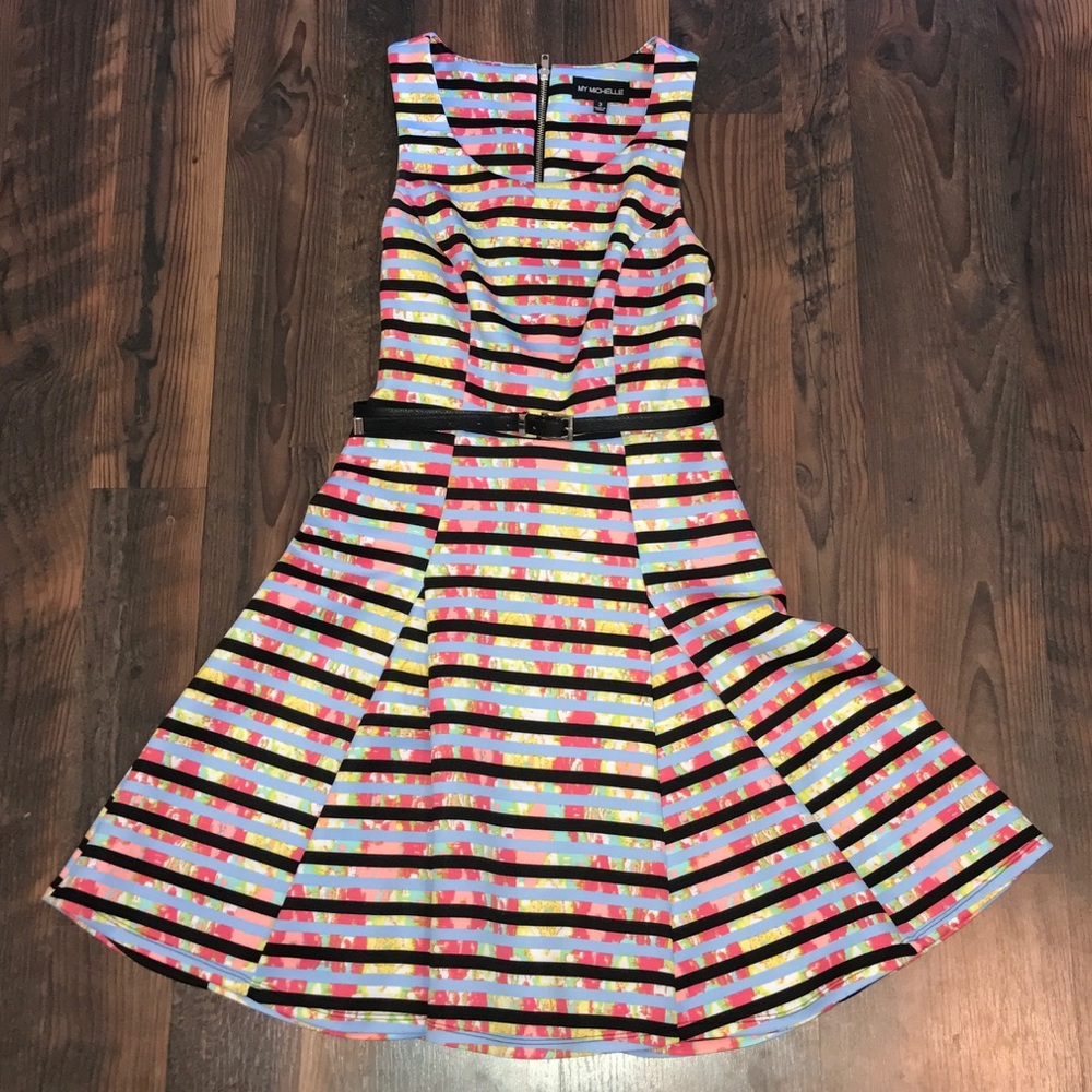 Neon Colorful Striped Fit & Flare Dress