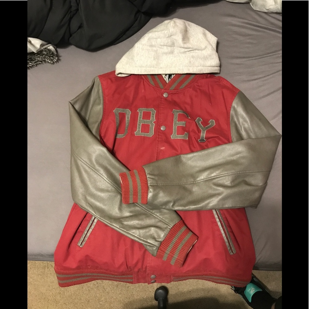 Obey Jacket (Red Suede/ Grey Leather)