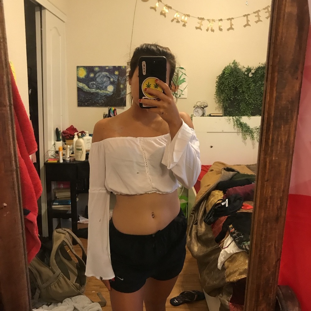 Charlotte Russe white ruffle off shoulder crop top