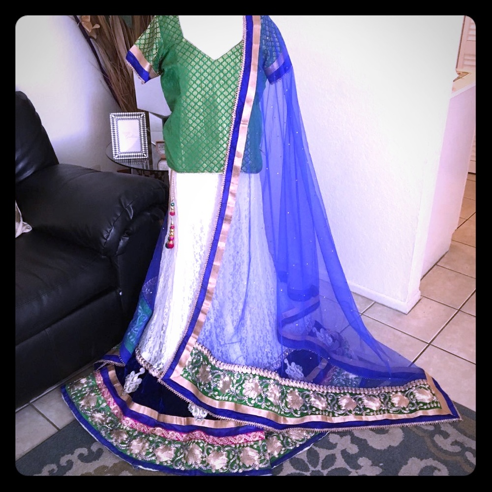 Blue and white Lahenga
