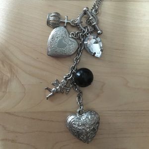 Silver Charm & Locket Necklace 32"