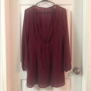 Forever 21 maroon sheer long sleeve dress. Size S