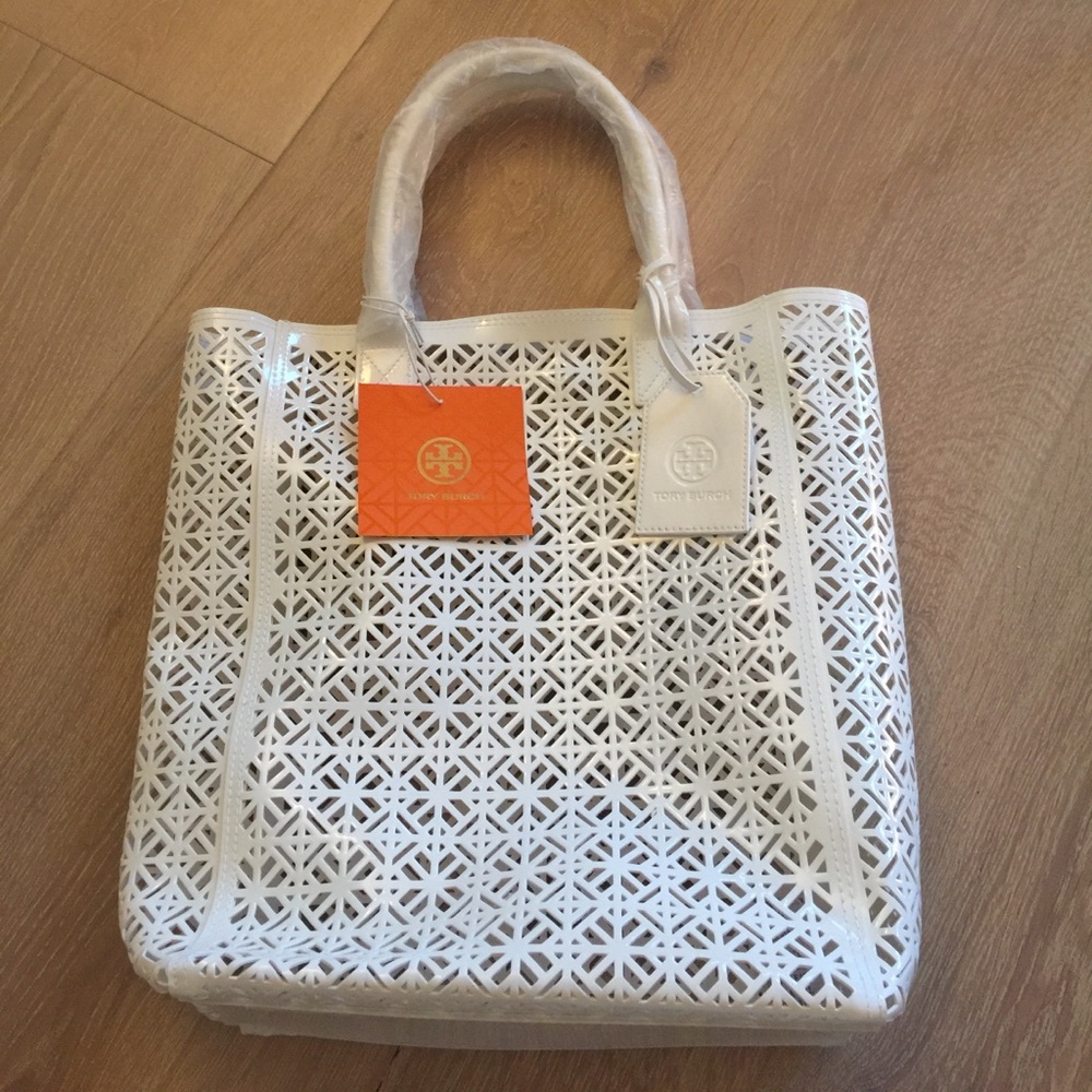 Tory Burch white plastic tote