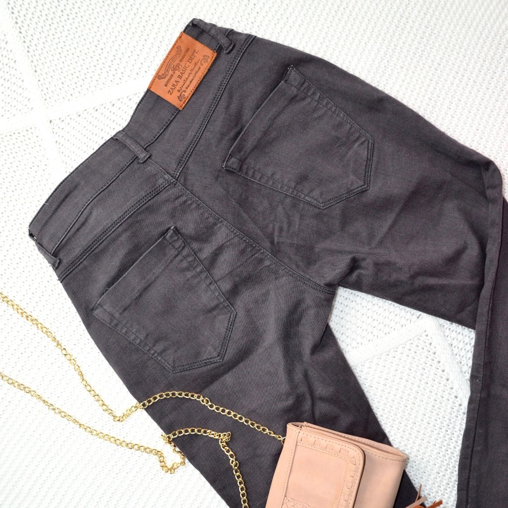 Zara Basics Slate Gray Zipper-Bottom Jeans