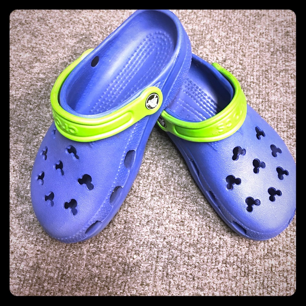 Blue and green Mickey Mouse Crocs