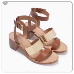 ZARA BASIC Metallic Strap Brown Block Sandal