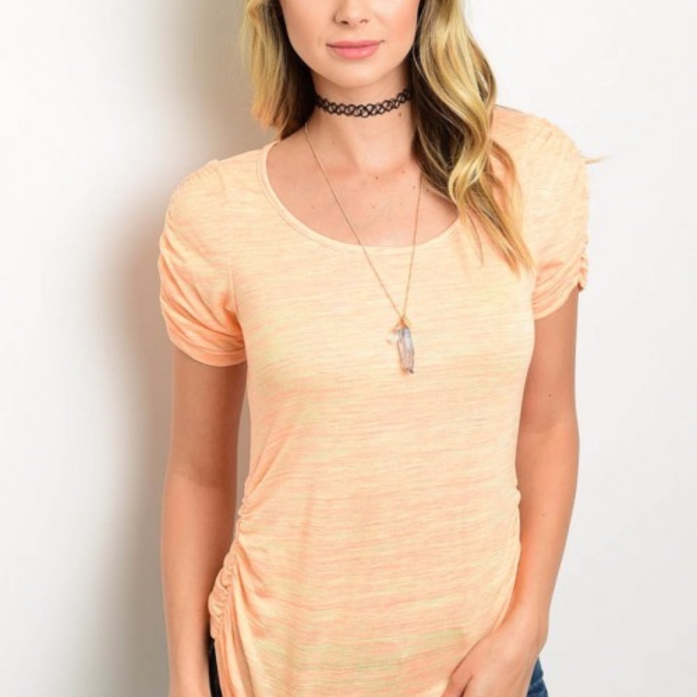 ORANGE SCRUNCH ON SIDE AND ARMS SHIRT