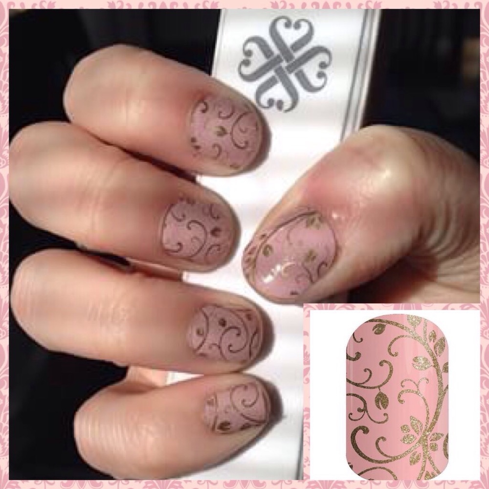 Jamberry Nail wrap Blushing Floral Pink gold vines