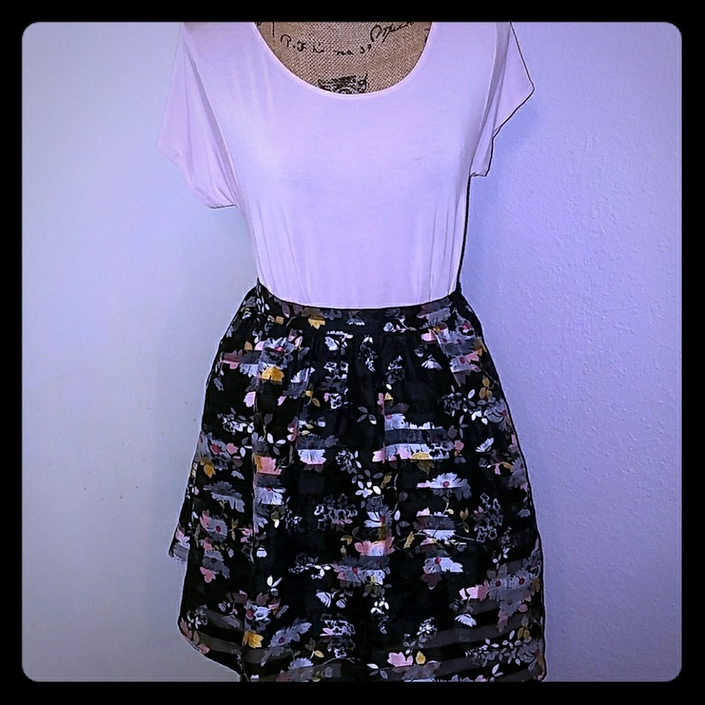 Sheer flirty multicolor floral skater skirt