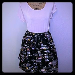 Sheer flirty multicolor floral skater skirt