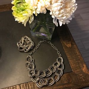 WHBM Shiny Silver Chain Link Necklace and Bracelet