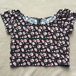 Forever 21 Black Crop Top with Pink Floral Design