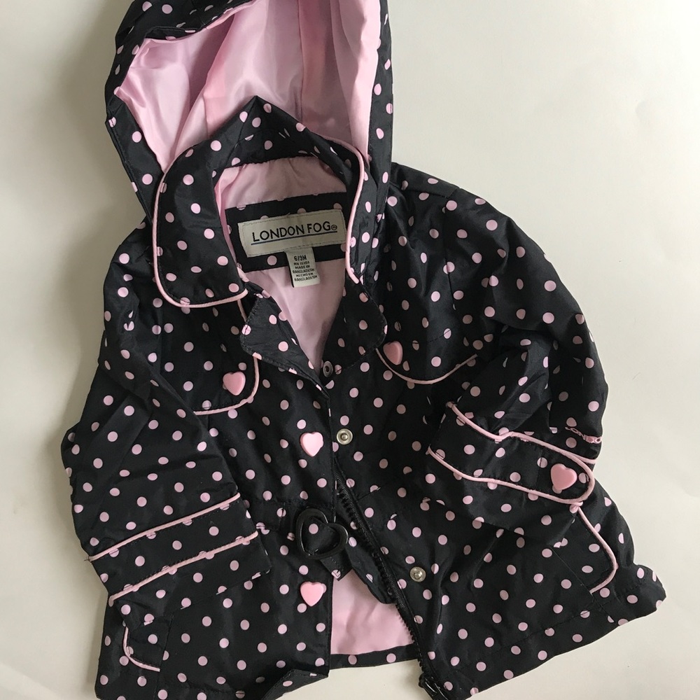 Black and Pink Polka Dot London Fog Rain Coat