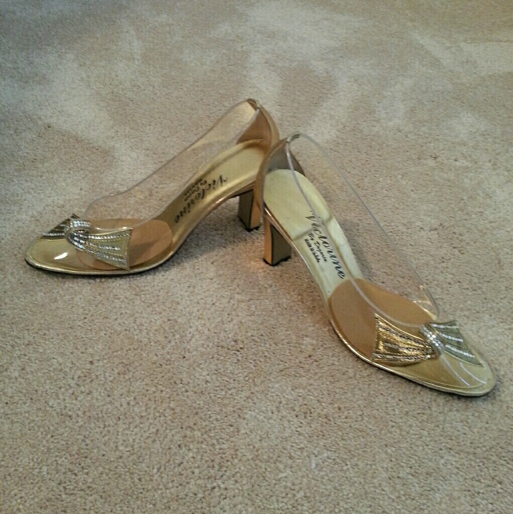 Gold clear and rhinestone high heels