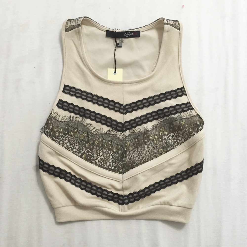 Black and Nude Lace Top