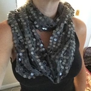 Silver sequined infinity scarf; new with tags