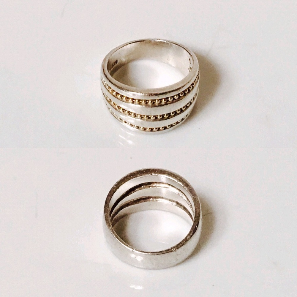 Sterling Silver & 18k Gold Bead Cigar Band Ring - Picture 3 of 8