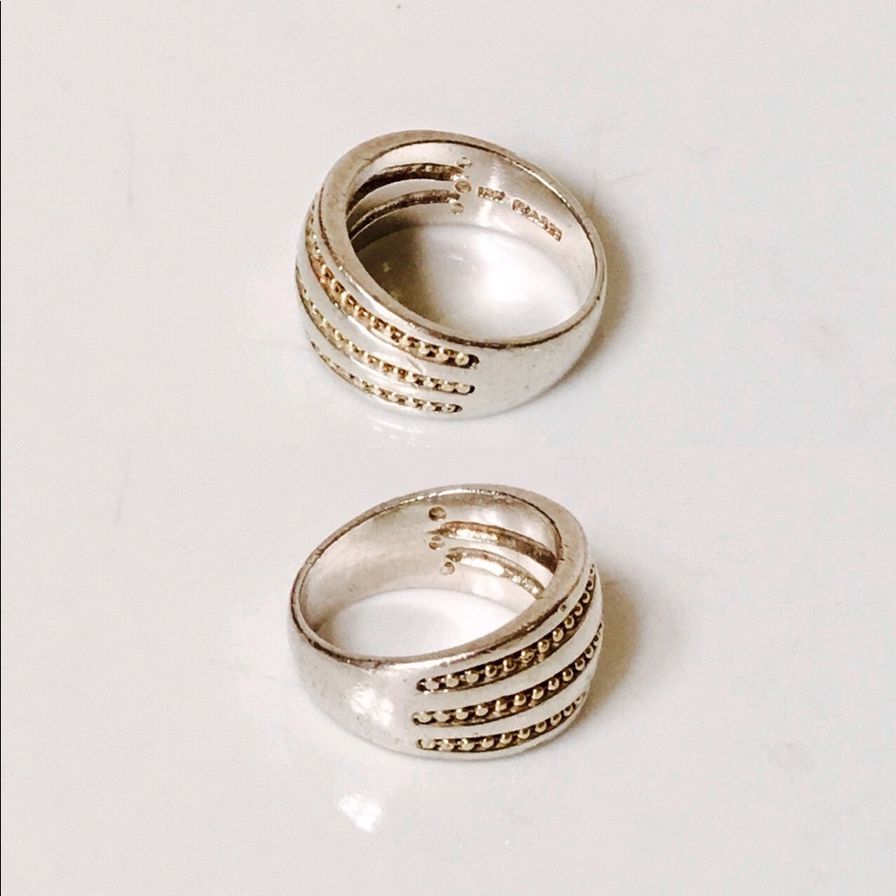 Sterling Silver & 18k Gold Bead Cigar Band Ring - Picture 4 of 8