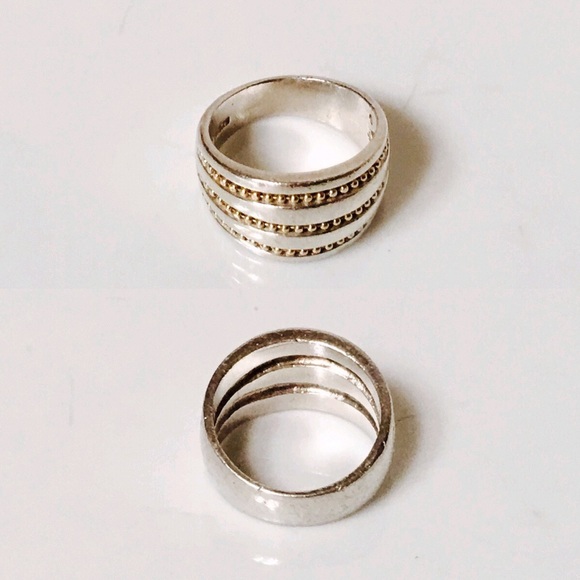 Sterling Silver & 18k Gold Bead Cigar Band Ring - Picture 3 of 8