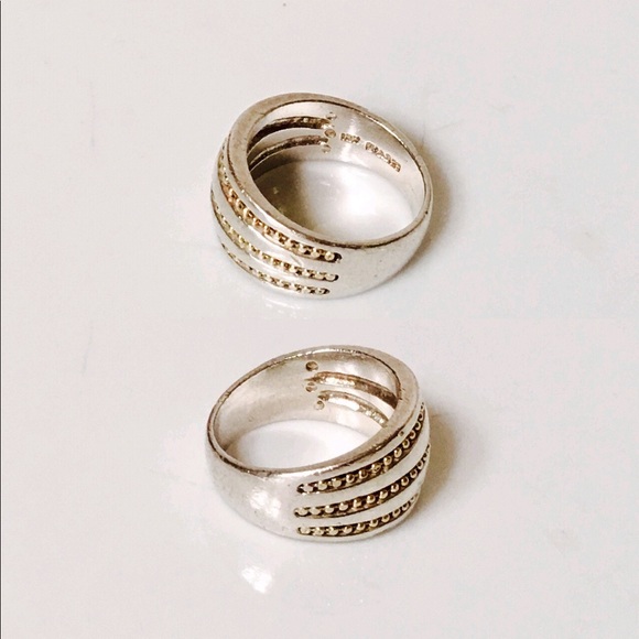 Sterling Silver & 18k Gold Bead Cigar Band Ring - Picture 4 of 8